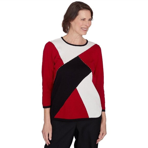 Women's Alfred Dunner Colorblock Beaded Top Red 3X New - Picture 1 of 11